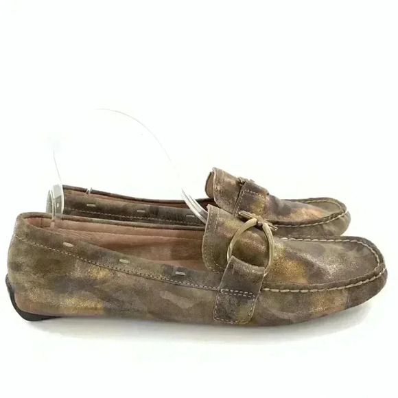 AK Anne Klein flats 8.5 Davis brown gold leather camo horsebit driving loafers - Picture 13 of 13